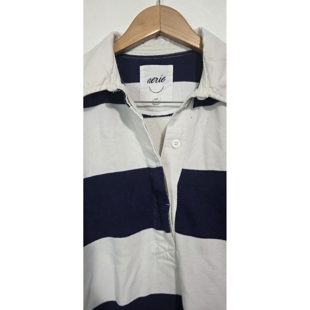 Aerie Prep Rally Rugby Sweatshirt Blue White Striped Oversized XS Pullover EUC - Picture 2 of 8